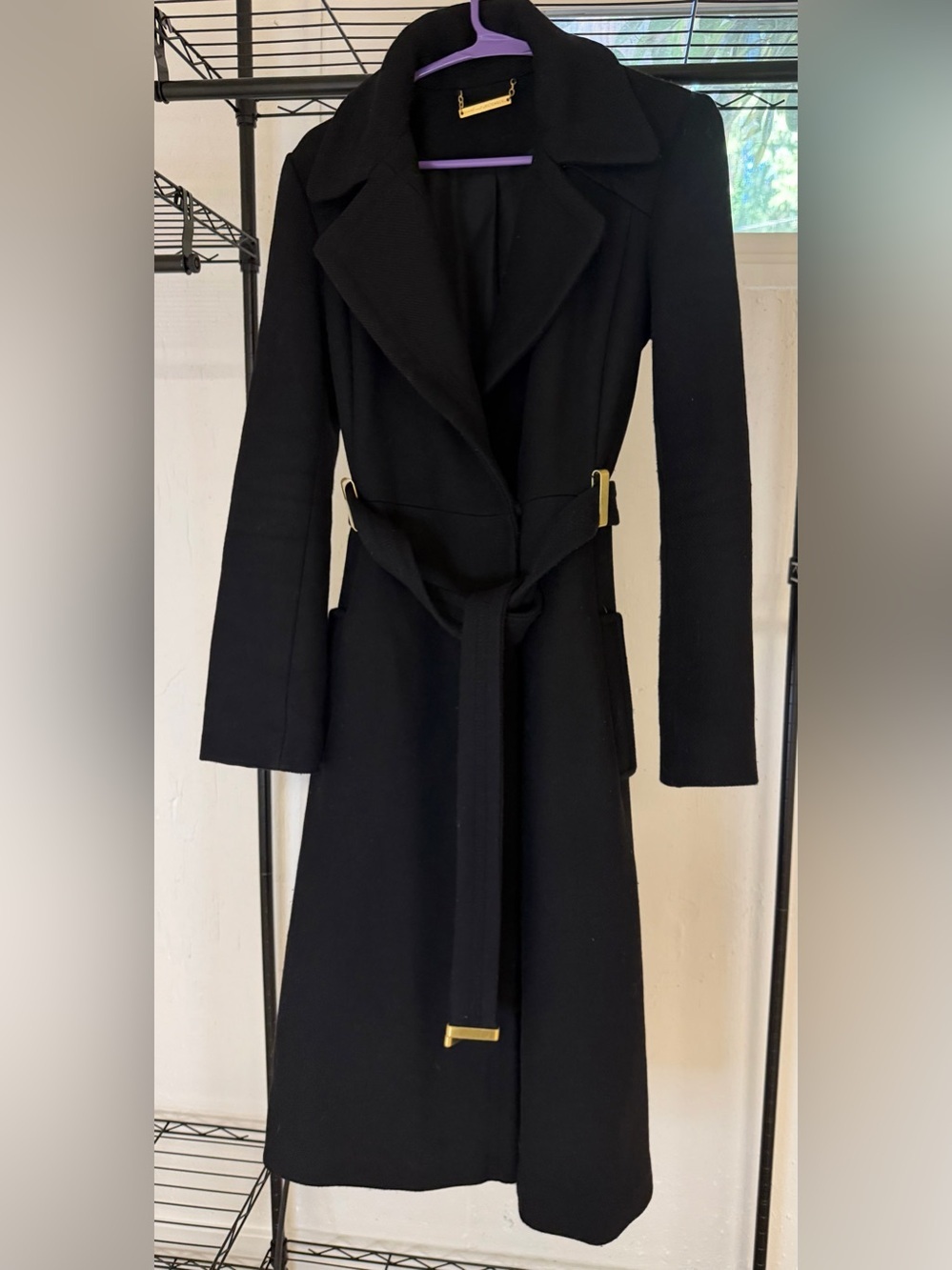 Diane Von Furstenberg Mikhaila Black Long Sleeve Wool Coat - Picture 3 of 12
